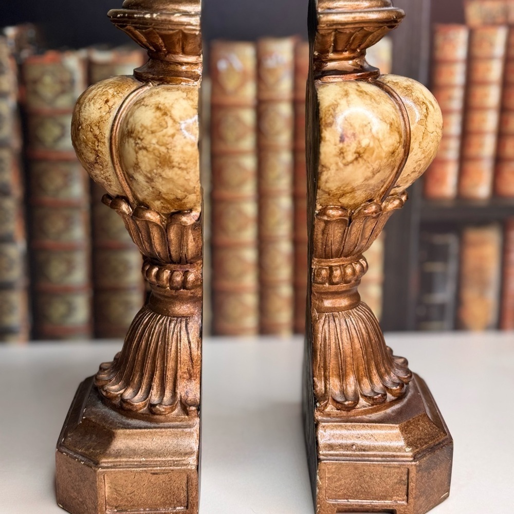 Vintage Estate Marble Inlay Wooden Bookends - Picture 5 of 10